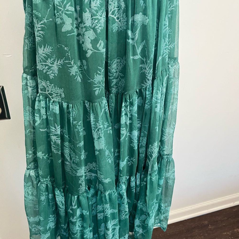Lulu's Teal Halter Tiered Midi Dress with Waist Tie - Picture 4 of 9